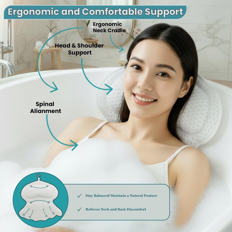 RYNEX Bath Pillows for Tub, Bath Pillow Luxury Bathtub Pillows for Head and Neck Support - With 4D Air Mesh Fabric & Strong 6 Suction Cups, Tub Pillow For Bathtub, Bath Accessories & Spa Gifts For Women Men - Image 2